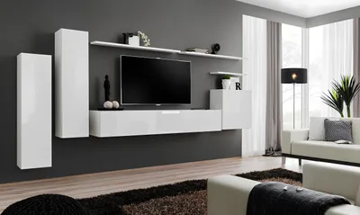 Zdjęcie produktu dla Zestaw ścienny do salonu 7-częściowy kredens półka ścienna biały stojak na telewizor szafka ścienna