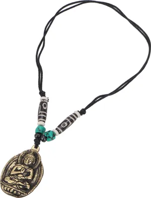 Produktbild von Handgefertigte Buddha Perlen Amulett Kette, Kettenanhänger - Buddha, Mehrfarbig, Messing, 5,5*3,5*0,2 cm, Kettenanhänger, Amulette, Modeschmuck