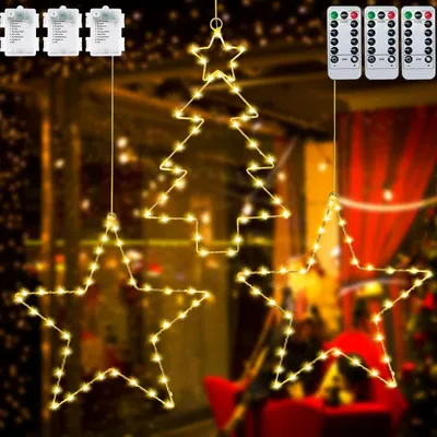 3er-Set LED-Fensterdeko, 40 LEDs, 8 Modi, warmweiß, für Innen & Außen
