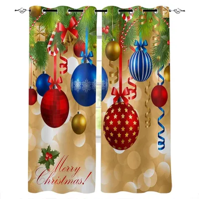 Zdjęcie produktu dla Zasłony zaciemniające z oczkami, 200x214 cm, 2 sztuki, wzór świąteczny