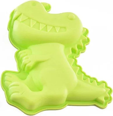 Image de Moule à pâtisserie en silicone en forme de dinosaure - Moule 3D vert en forme d'animal pour les anniversaires d'enfants - Moule à gâteau plat
