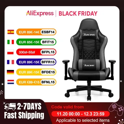 Produktbild von Ergonomischer Gaming-Stuhl - Bürostuhl - Schwarze und graue Farbe - Verstellbare Armlehnen