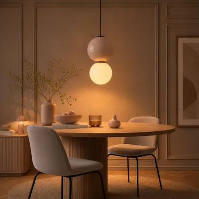 Productafbeelding van Hanglamp Noesis Ø 25cm licht grijs met wit, AI-gegenereerde afbeelding