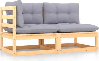 Produktbild von 2-tlg. Garten-Lounge-Set mit Kissen Kiefer Massivholz