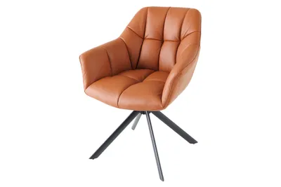 Produktbild von riess-ambiente Drehbarer Stuhl PAPILLON cognac Echtleder mit Armlehne schwarzes Gestell Esszimmerstuhl Essstuhl Drehstuhl