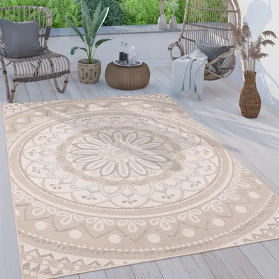 Produktbild von Outdoor Teppich wetterfest & robust Mandala Boho Design pflegeleicht flachgewebt Marokkanisch Grösse 120x160 cm