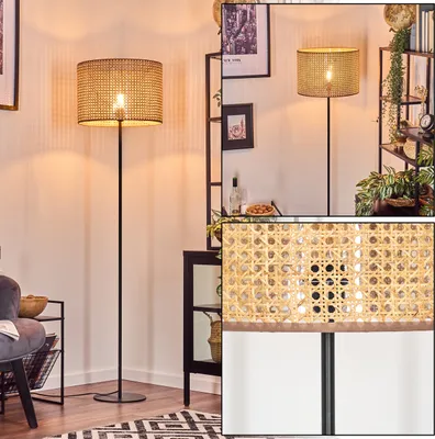 Produktbild von Varoni Stehlampe aus Metall/Wiener Geflecht/Rattan in Schwarz/Natur