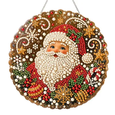 Produktbild von DIY Weihnachtsdeko Bastelset mit Perlen, Weihnachtsmann-Motiv, Fensterdeko zum Aufhängen, für Erwachsene