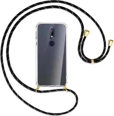 Produktbild von Handykette Backcover-Schutzhülle mit Band (Metall goldfarben) für Nokia 7.1 - schwarz/gold