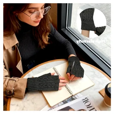 Produktbild von 1 Paar Thermische Fingerlose Handschuhe, Halbfinger Strickhandschuhe für Winteraktivitäten (Dunkelgrau)