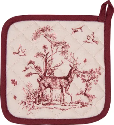 Produktbild von Clayre & Eef Topflappen 20x20 cm Weiß Rosa Baumwolle Rentier
