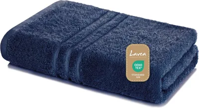 Produktbild von Lavea® Badetuch 100 x 150 cm Baumwolle, saugstarkes Duschtuch groß, Frottier Elena, Duschhandtuch, weich, waschbar 60 °C, trocknergeeignet, Navy