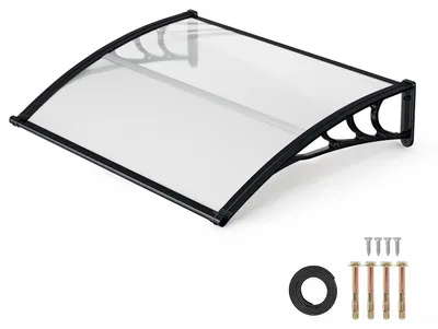 Produktbild von Ikodm Haustürvordach mit Regenrinne 150 x 100 cm, Polycarbonat, Schwarz/Transparent