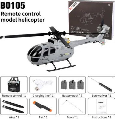 Produktbild von C186 Pro 2,4ghz RC Helicopter 4ch Bo105 6-Wellen-Gyroskop Elektroflybarless Aircraft 3 Batterien Grau