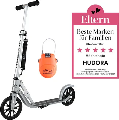 Produktbild von HUDORA BigWheel® Crossover 205, Scooter silber inkl. Kabelschloss Bundle
