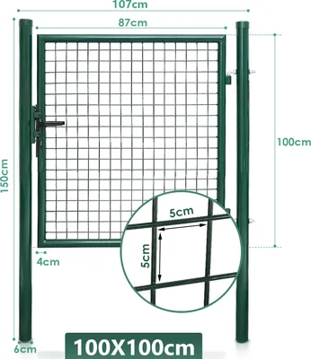 Obrázek produktu pro Clanmacy zahradní brána zahradní brána plotová brána práškově lakovaná pozinkovaná se zámkem klika a klíč zelený kulatý sloupek 100x100cm