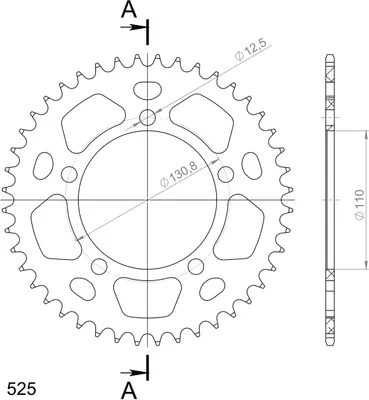 Produktbild von Supersprox Alu-Kettenrad 525 - 44Z (rot) RAL-7:44-RED|ID 110,0 LK 130,8 5-Loch