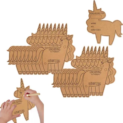15 Einhorn-Einladungskarten zum Kindergeburtstag, DIY, Kraftpapier