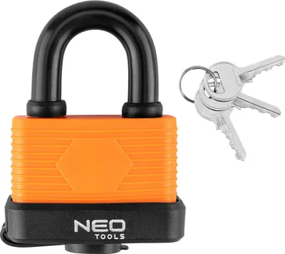 Productafbeelding van NEO TOOLS Waterdicht hangslot, 40 mm, weerbestendig gelamineerd stalen slot, met rubberbescherming aan de 7,5 mm beugel