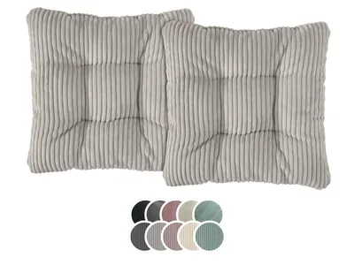 Produktbild von Stuhlkissen 2er Set | Sitzkissen Kord grau 38 x 38 x 6 cm | Für Garten, Küche & Esszimmer | XDREAM