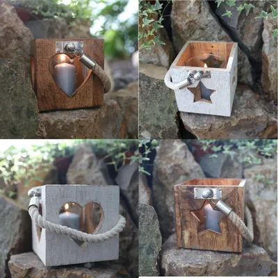 Produktbild von BURI Holzlaterne mit Tau 14cm Windlicht Gartenlaterne Kerzenhalter Kerzenständer