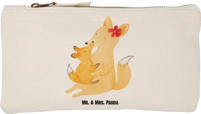 Produktbild von Mr. & Mrs. Panda Kosmetiktasche Fuchs Mama Größe S Klein - Weiß - Geschenk, Waschbeutel, Make-Up Tasche, Schminktasche, Schoß, Muttertag, Federmappe, Tochter, Pouch