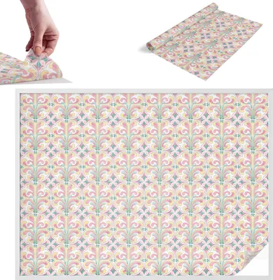 Obrázek produktu pro Fólie na ochranu soukromí - 146x200 cm - barevné sklo / vitrážový vzor - neprůhledná a dekorativní - samolepicí dekorativní skleněná fólie - UV ochrana, snadná instalace - květinová symetrie