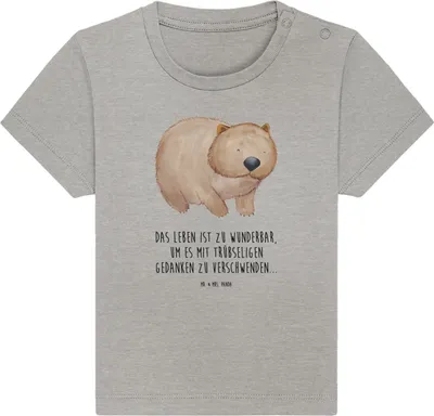 Produktbild von Mr. & Mrs. Panda Babyshirt Wombat 24. - 36. Monat - Heather Grey - Geschenk, Baby Shirt, Öko T-Shirt, Motivation, Lustige Sprüche, Das Leben Ist schön, , Spruch, Top