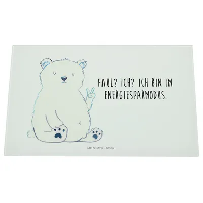 Produktbild von Mr. & Mrs. Panda Hackbrett Eisbär Faul - Weiß - Geschenk, Schneidebrett Glas, Aus, Arbeit, Glasschneidebrett, Bär, Nordpol, Teddy, Entspannen, Küchenbrett, Büro