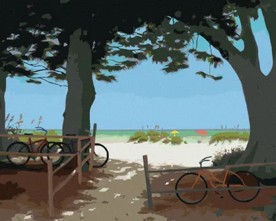 Immagine prodotto di Zuty - Dipingere con i numeri - BICICLETTE E ALBERI SULLA SPIAGGIA (ROBERT JOHNSON), 40x50 cm, tela tesa su telaio
