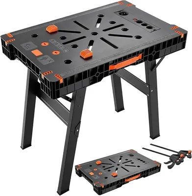 Imagen del producto de Banco de trabajo plegable con toma de corriente, mesa de trabajo portátil de un solo clic