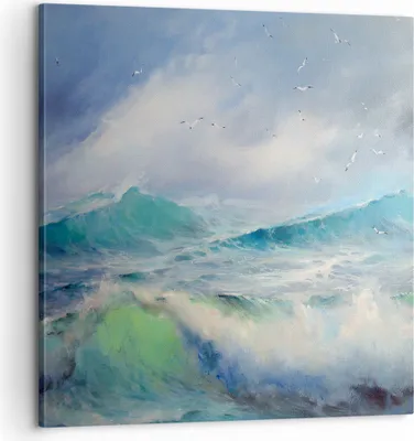 Produktbild von Bild auf Leinwand - Leinwandbild - Meer Welle Möwe - 60x60cm - Wand Bild - Wanddeko - Wandbilder - Leinwanddruck - Bilder - Kunstdruck - Wanddekoration - Leinwand bilder - Wandkunst - AC60x60-3783