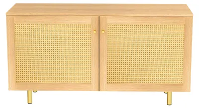 Obrázok produktu pre Komoda s imitáciou dreva, 2 dvierka z prírodného ratanu, rozmer 120x40x63 cm