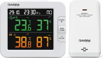 Zdjęcie produktu dla GARNI 419T, Biały, Wilgotnościomierz wewnętrzny, Termometr wewnętrzny, Odkryty higrometr, Termometr zewnętrzny, Wilgotnościomierz, Termometr, 10 - 90%, 10 - 90%, 1%
