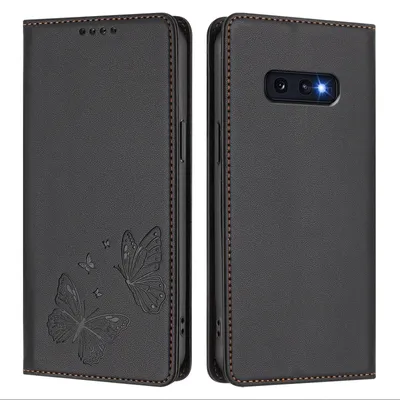 Image de Étui en cuir pour Samsung Galaxy S10E, motif papillon, étui portefeuille à rabat avec support, noir