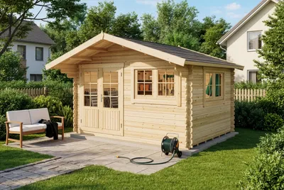 Produktbild von Gartenhaus Gabriel-34 mit Fußboden aus Holz, Gerätehaus 400x300, 10,07 m², 34 mm Wandstärke - Naturbelassen