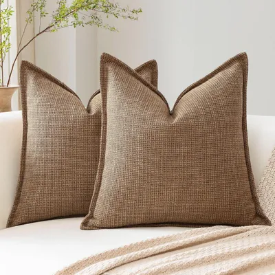 Produktbild von Kissenbezüge 2er Set Leinen Braun 45x45 cm Versteckter Reißverschluss