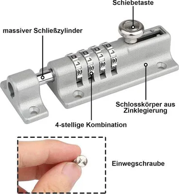 Obrázek produktu pro Zámek 120 mm se 4 číslicemi, odolný proti povětrnostním vlivům, pro dveře, kůlny, zahrady