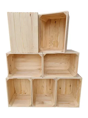 Obrázek produktu pro Dřevěná bedýnka 40x30x24 cm komplet 7 ks – přepravka na ovoce jako polička – přírodní