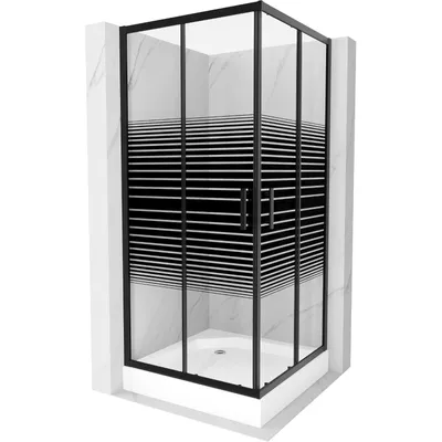 Obrázok produktu pre Mexen Rio štvorcová sprchová kabína 90 x 90 cm, pruhy, čierna + závesný bidet Rio, biela- 860-090-090-70-20-4510