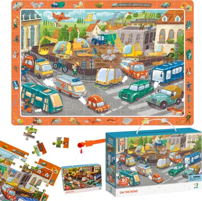 Produktbild von Beobachtungspuzzle "Unterwegs" 80 Teile Puzzle Verkehrsmittel 300370