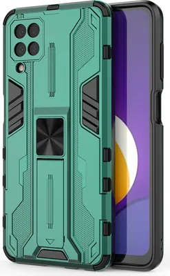 Produktbild von Galaxy M12 Hülle, Dual Layer PC TPU Bumper Stoßfest Ständer Schutzhülle für Samsung Galaxy M12 Grün