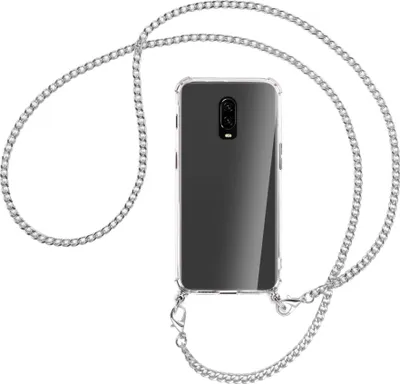 Produktbild von Handykette Backcover-Schutzhülle mit Band (Metall silberfarben) für OnePlus 6T, OnePlus 7 - silberfarbene Kette
