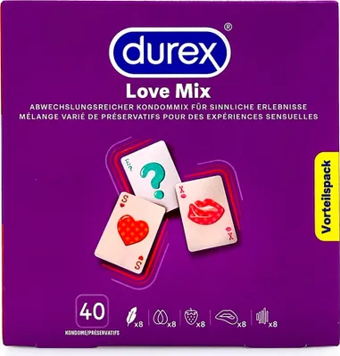 A box of Durex Love Mix condoms.