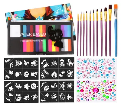 Produktbild von Kindermake-upset Gesichtsfarbe - 10 Farben mit 10 Pinseln und 40 Tattooschablonen - AEU1979