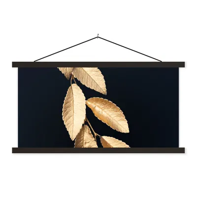 Produktbild von MuchoWow® Textilposter Blätter - Schwarz - Gold - Luxus - Pflanzen 60x30 cm mit schwarzem Rahmen - Textilien