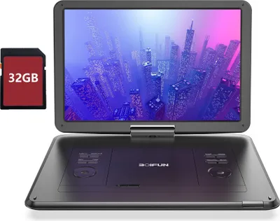 Produktbild von Tragbarer 17,5'' DVD-Player mit drehbarem 15,6 HD-CD Player, wiederaufladbarer 6-Stunden-Batterie, synchronisiertem TV, Multi-Disc-Format, Schwar, 32G