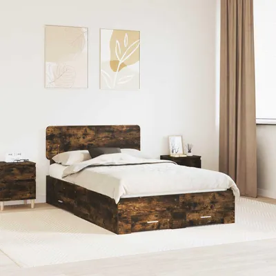 Obrázek produktu pro Maison Exclusive – rám postele z kouřeného dubu 135 x 190 cm dřevěný materiál