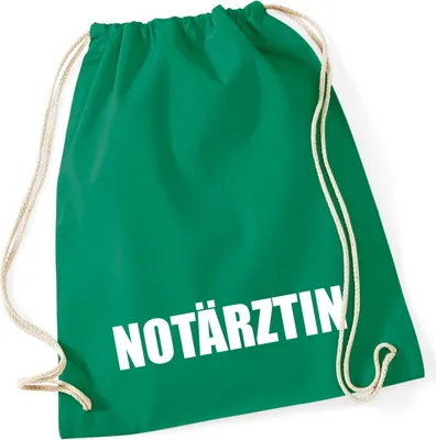 Produktbild von Huuraa Turnbeutel Notärztin Schriftzug 12 Liter Kelly Green Baumwolle Rucksack Geschenkidee