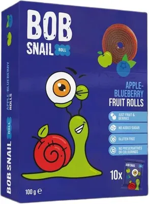 PRZEKĄSKI ROLL JABŁKO - BORÓWKA BEZ DODATKU CUKRÓW BEZGLUTENOWE 100 g - BOB SNAIL